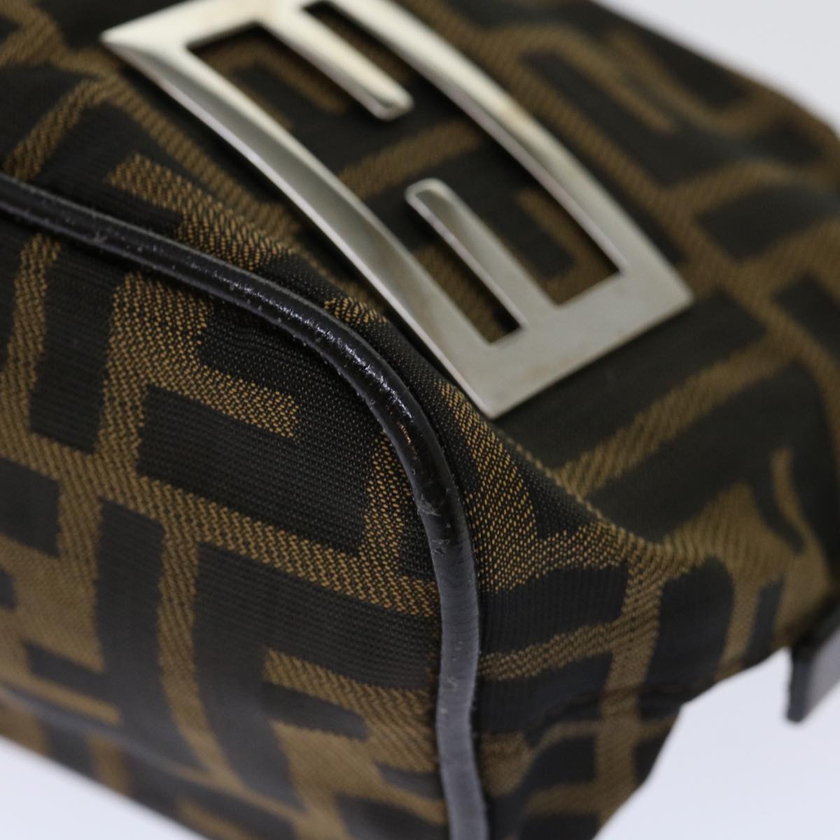 FENDI Zucca Canvas Hand Bag Brown Blackyk11574