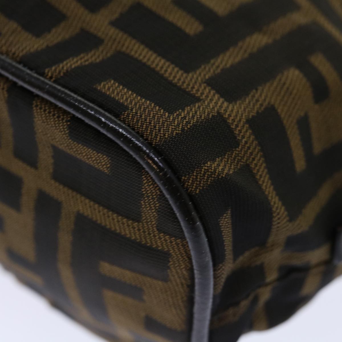 FENDI Zucca Canvas Hand Bag Brown Blackyk11574