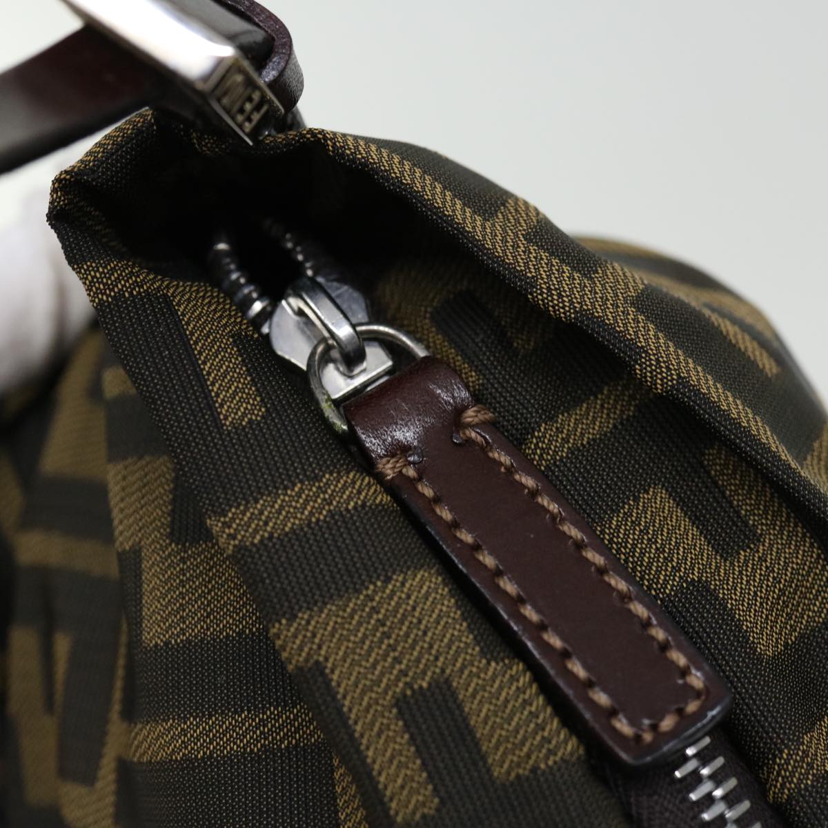 FENDI Zucca Canvas Hand Bag Brown Blackyk11574