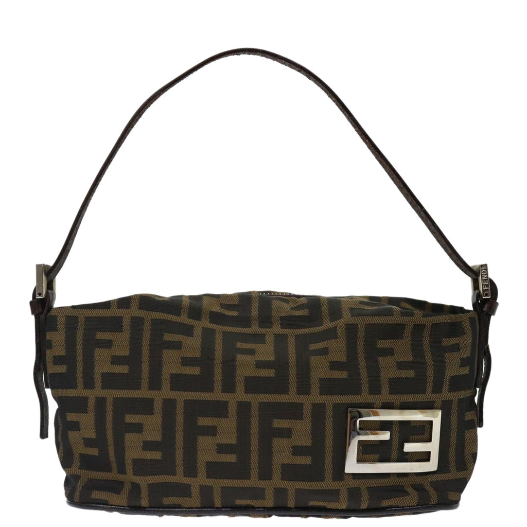 FENDI Zucca Canvas Hand Bag Brown Blackyk11574
