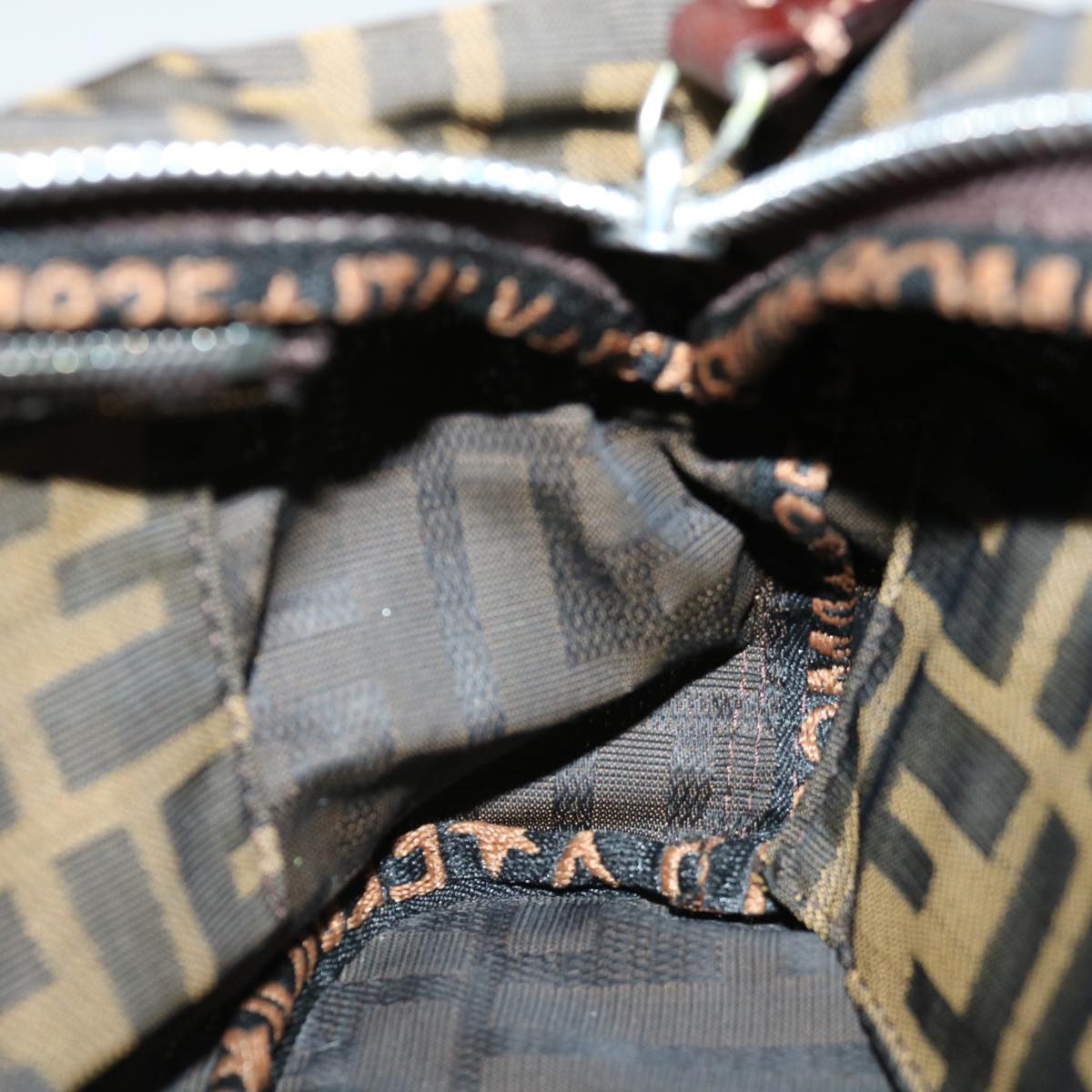FENDI Zucca Canvas Hand Bag Brown Blackyk11574