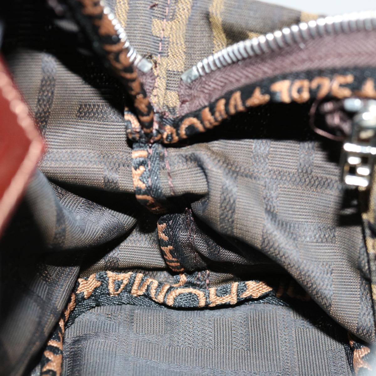 FENDI Zucca Canvas Hand Bag Brown Blackyk11574