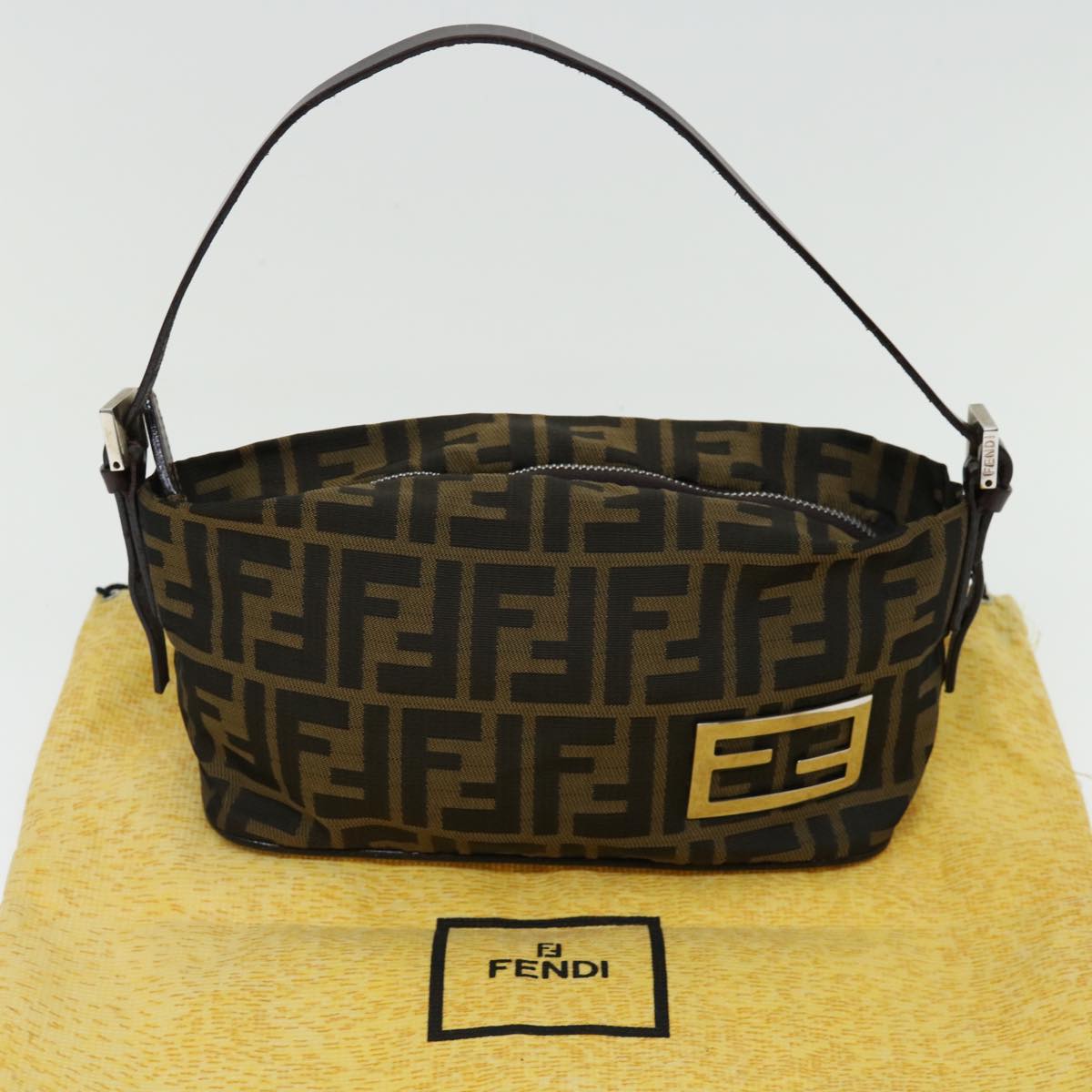 FENDI Zucca Canvas Hand Bag Brown Blackyk11574