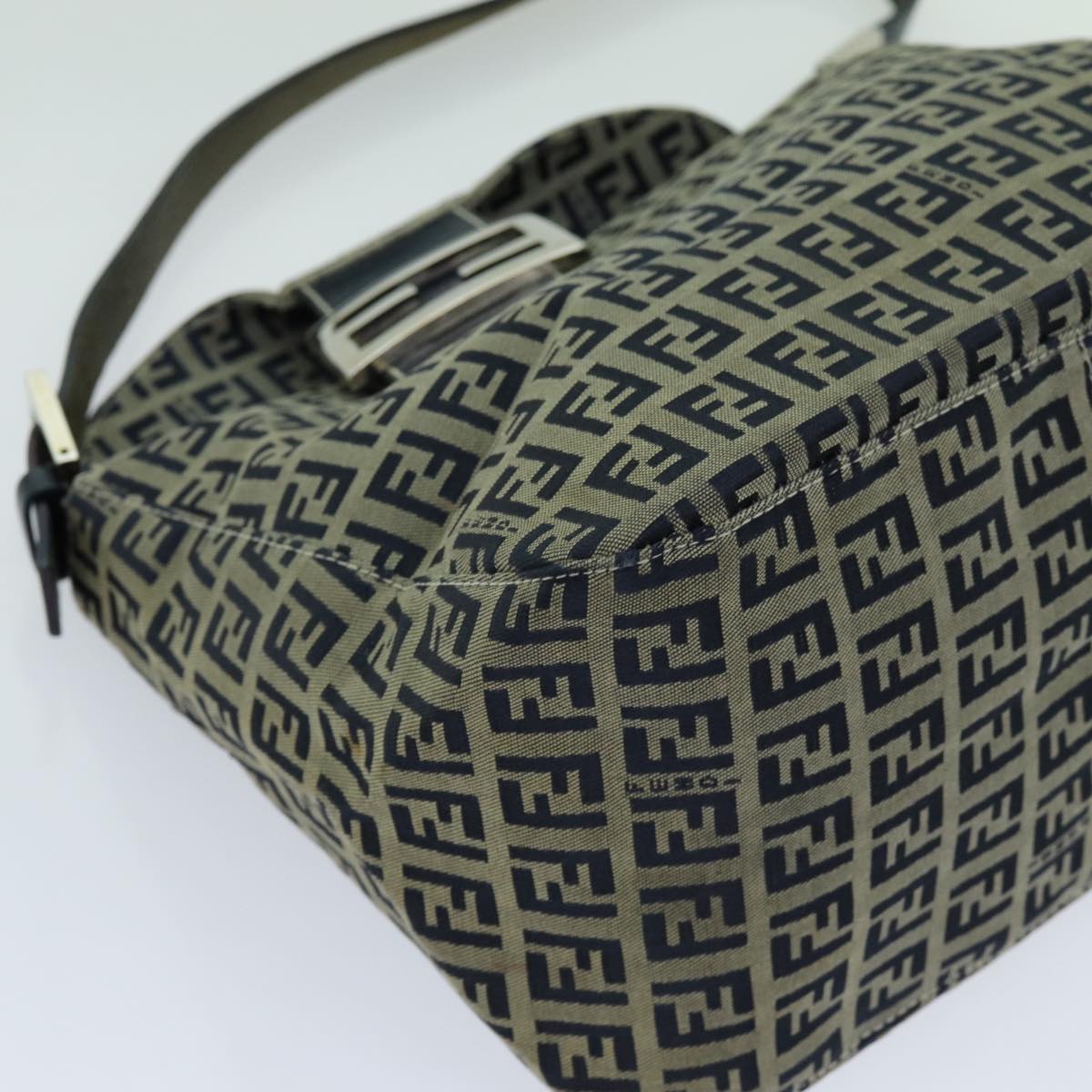 FENDI Zucchino Canvas Mamma Baguette Shoulder Bag Navyyk11630