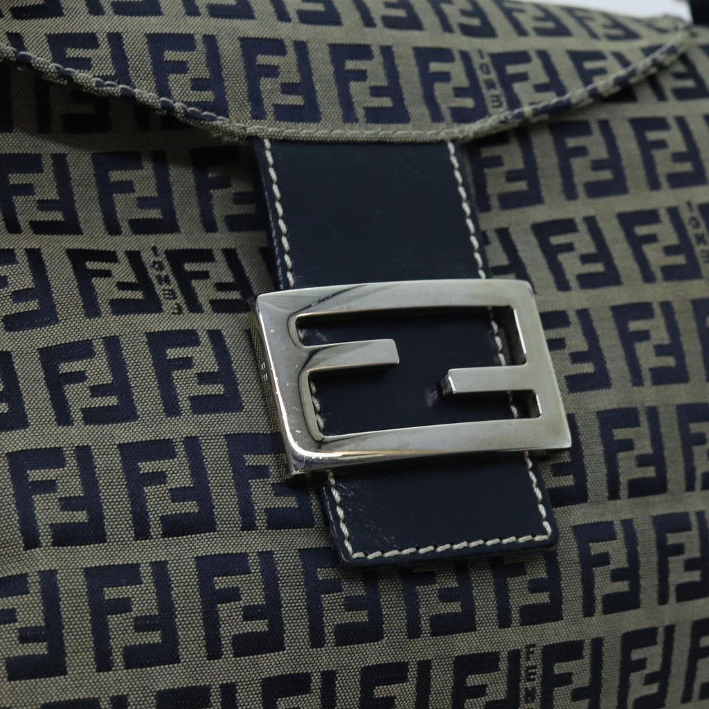 FENDI Zucchino Canvas Mamma Baguette Shoulder Bag Navyyk11630