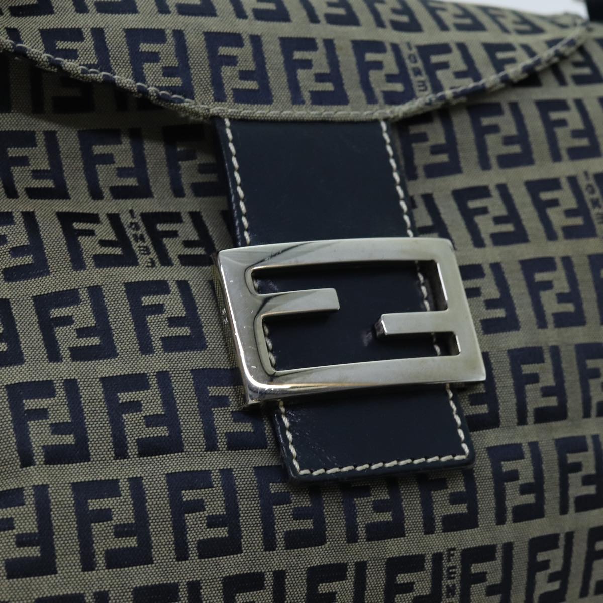 FENDI Zucchino Canvas Mamma Baguette Shoulder Bag Navyyk11630