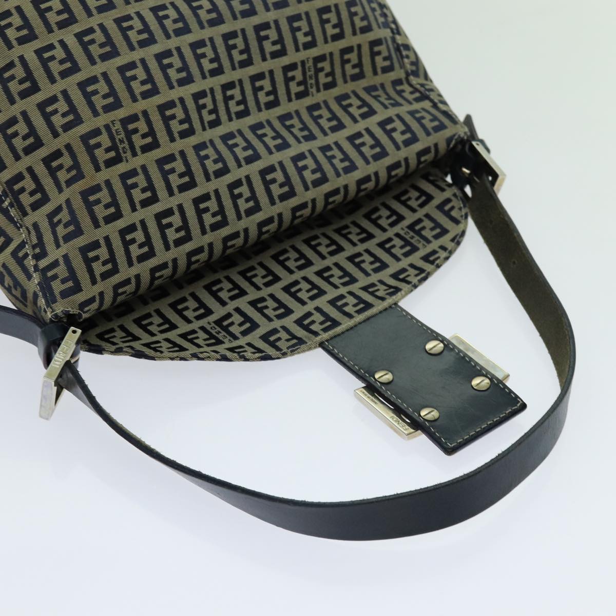 FENDI Zucchino Canvas Mamma Baguette Shoulder Bag Navyyk11630