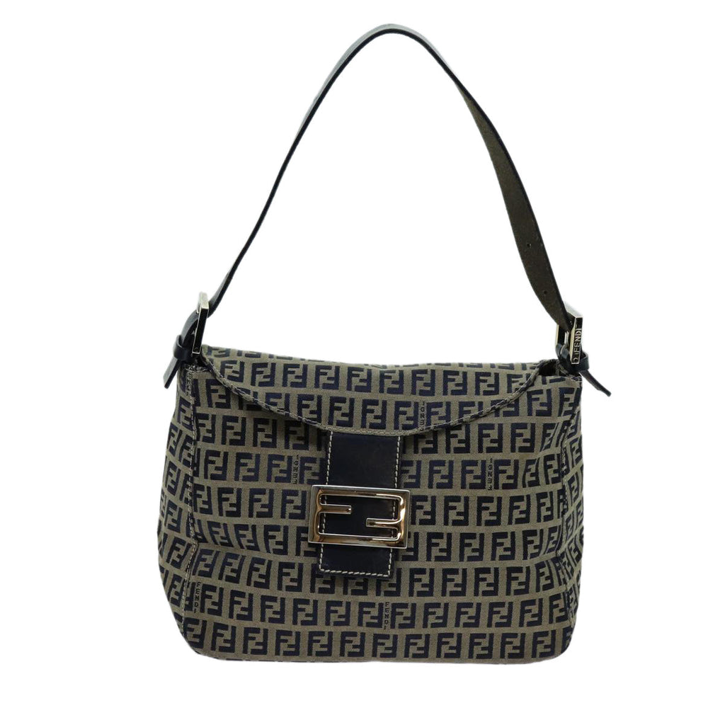 FENDI Zucchino Canvas Mamma Baguette Shoulder Bag Navyyk11630
