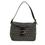 FENDI Zucchino Canvas Mamma Baguette Shoulder Bag Navyyk11630