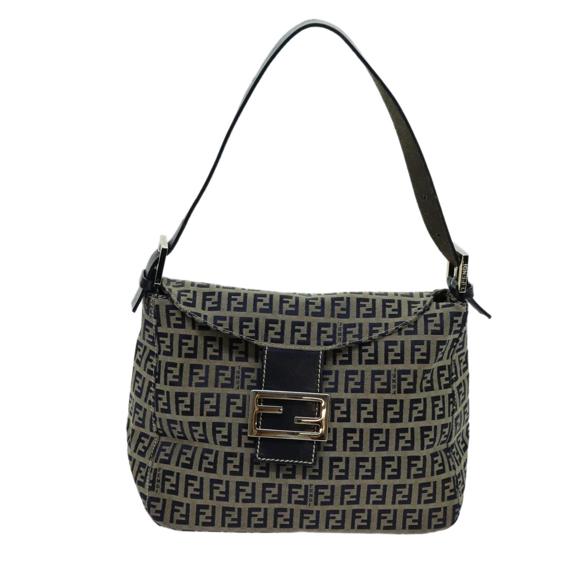 FENDI Zucchino Canvas Mamma Baguette Shoulder Bag Navyyk11630