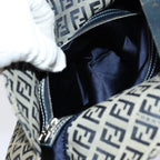 FENDI Zucchino Canvas Mamma Baguette Shoulder Bag Navyyk11630
