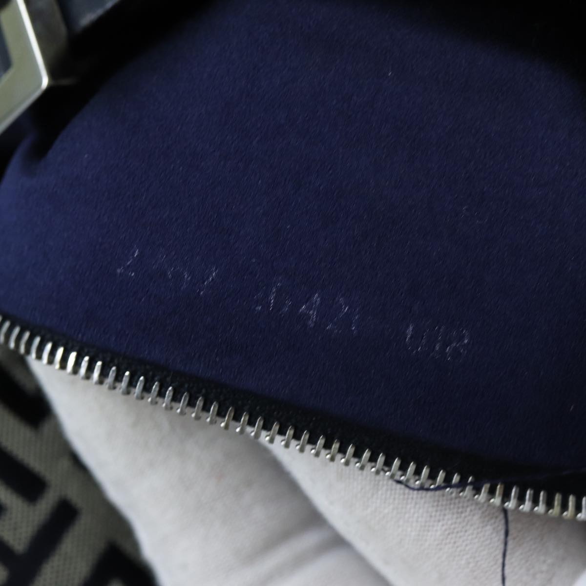 FENDI Zucchino Canvas Mamma Baguette Shoulder Bag Navyyk11630