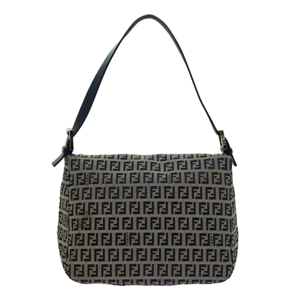 FENDI Zucchino Canvas Mamma Baguette Shoulder Bag Navyyk11630