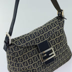 FENDI Zucchino Canvas Mamma Baguette Shoulder Bag Navyyk11630