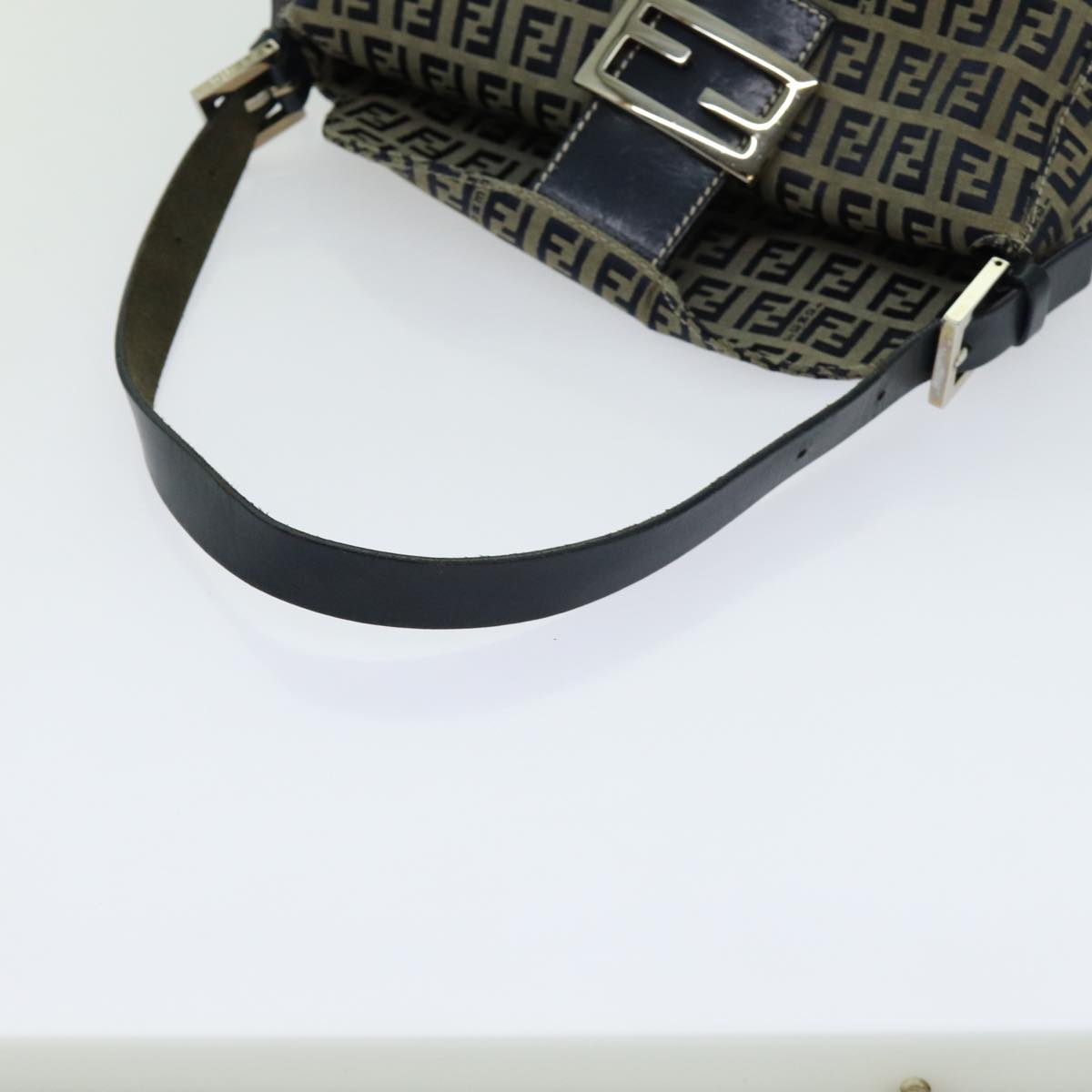 FENDI Zucchino Canvas Mamma Baguette Shoulder Bag Navyyk11630