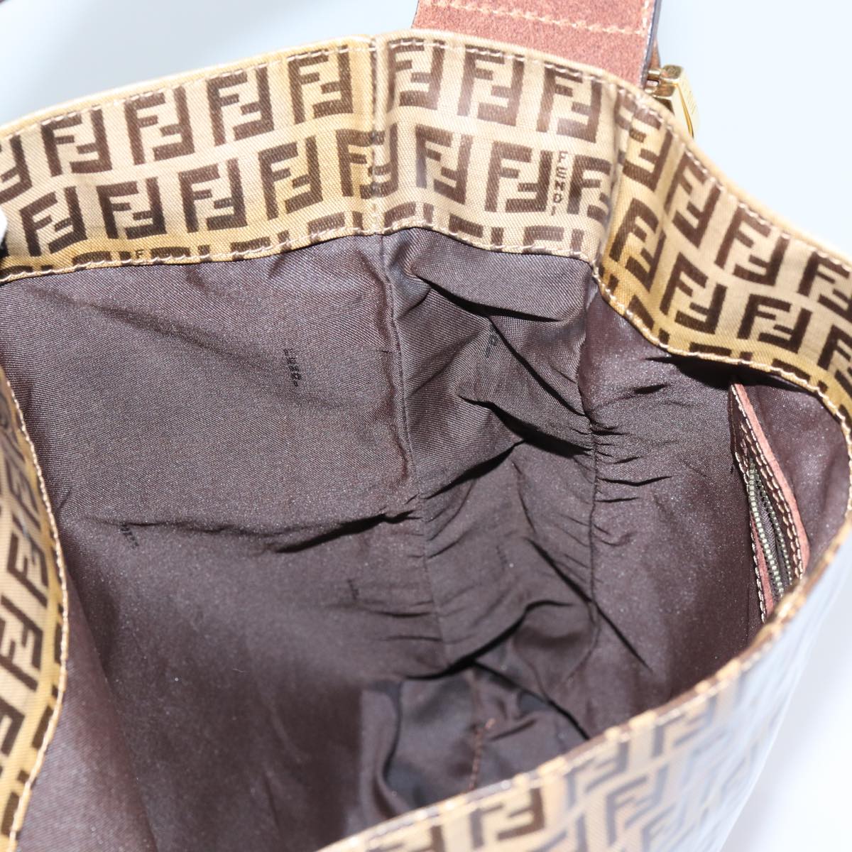 FENDI Zucchino Canvas Shoulder Bag Beigeyk11646