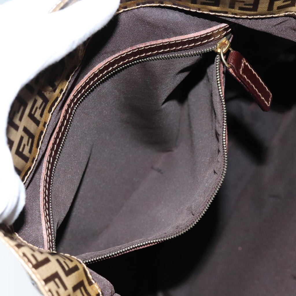 FENDI Zucchino Canvas Shoulder Bag Beigeyk11646