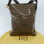 FENDI Zucchino Canvas Shoulder Bag Beigeyk11646