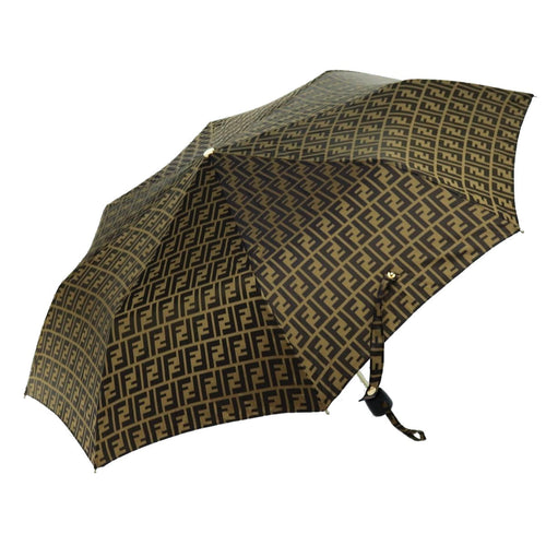 FENDI Zucca Canvas Folding Umbrella Nylon Brown Blackyk11731