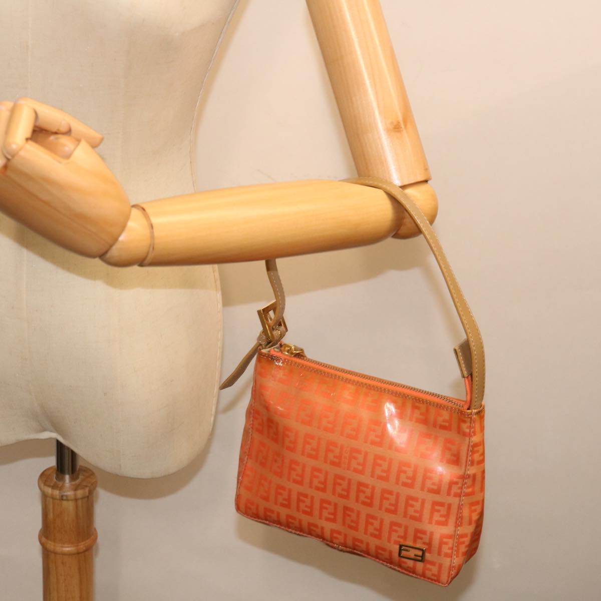 FENDI Zucchino Canvas Accessory Pouch Coated Canvas Orangeyk11786