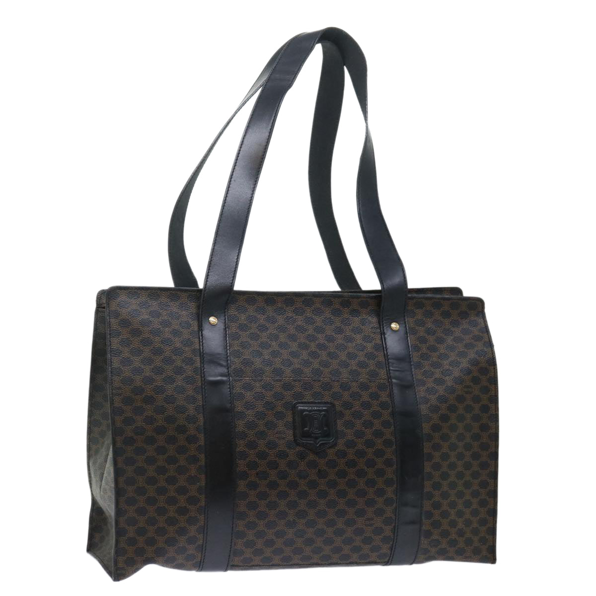CELINE Macadam Canvas Shoulder Bag PVC Black Auth yk11787