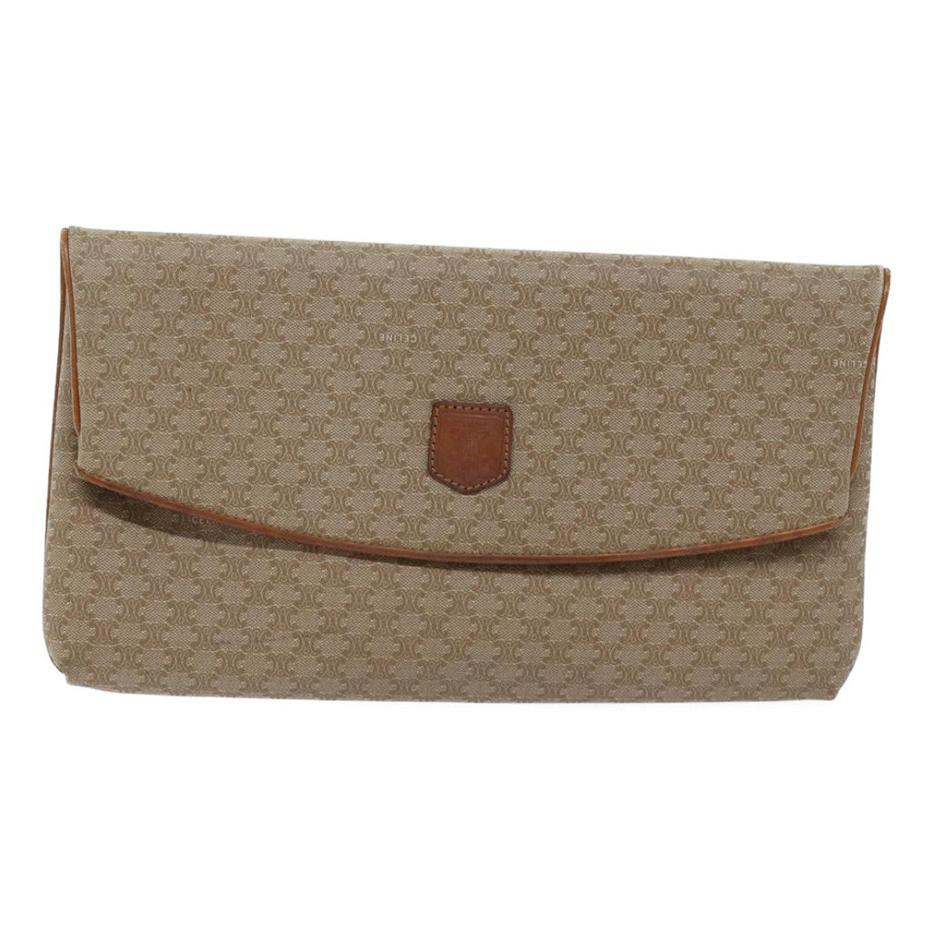 CELINE Macadam Canvas Clutch Bag Beige Auth yk11947