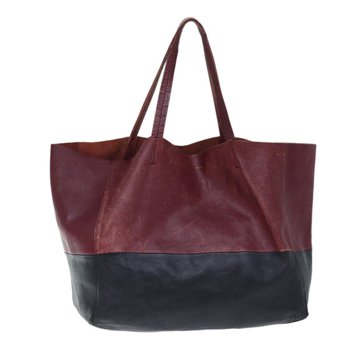 CELINE Horizontal Cabas Tote Bag Leather Red Black 11970