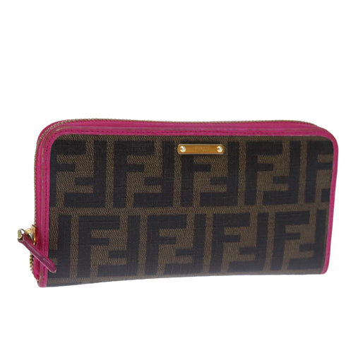 FENDI Zucca Canvas Long Wallet Black Brownyk12323