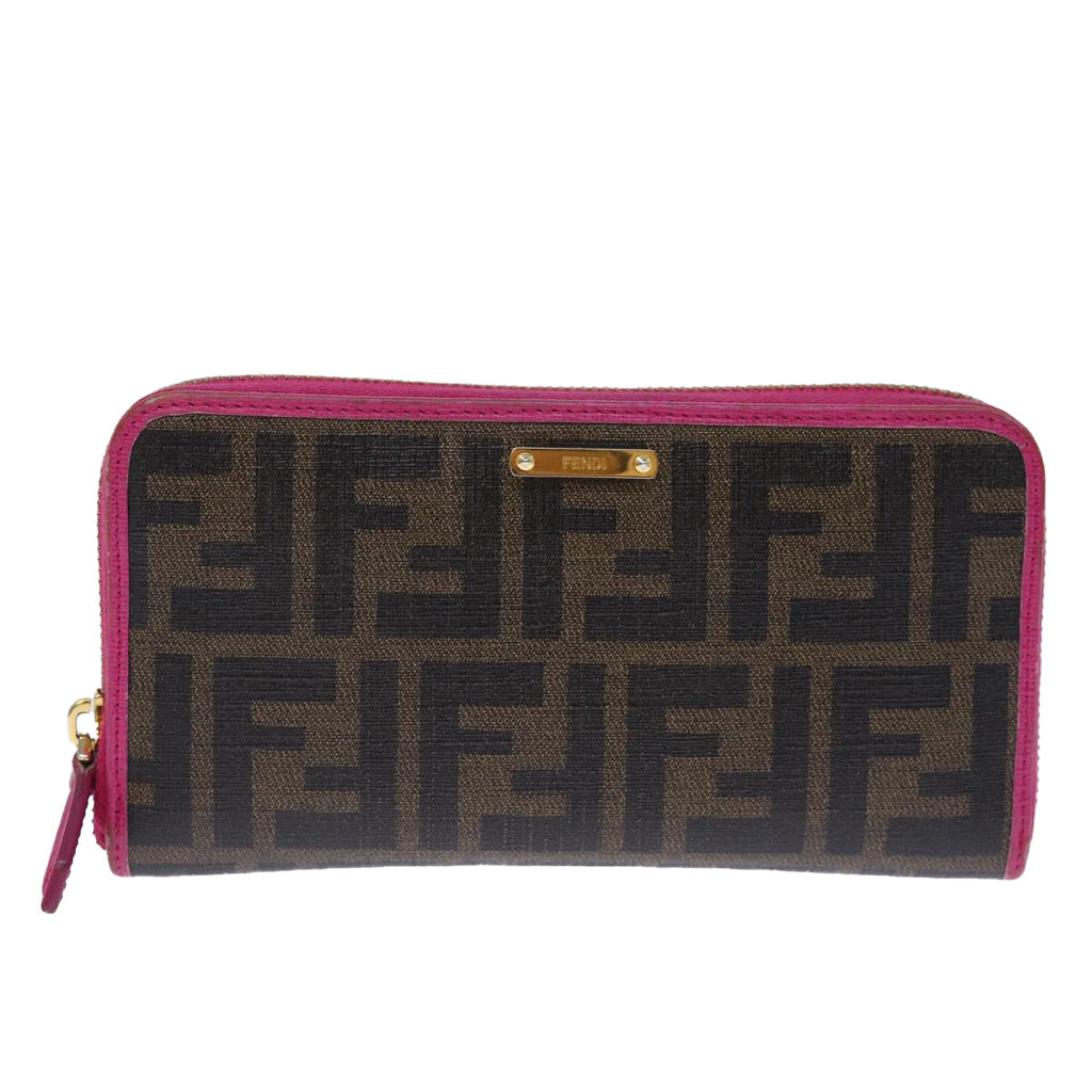 FENDI Zucca Canvas Long Wallet Black Brownyk12323