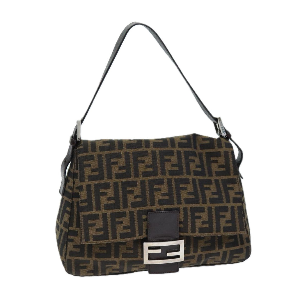 FENDI Zucca Canvas Mamma Baguette Shoulder Bag Black Brownyk12425