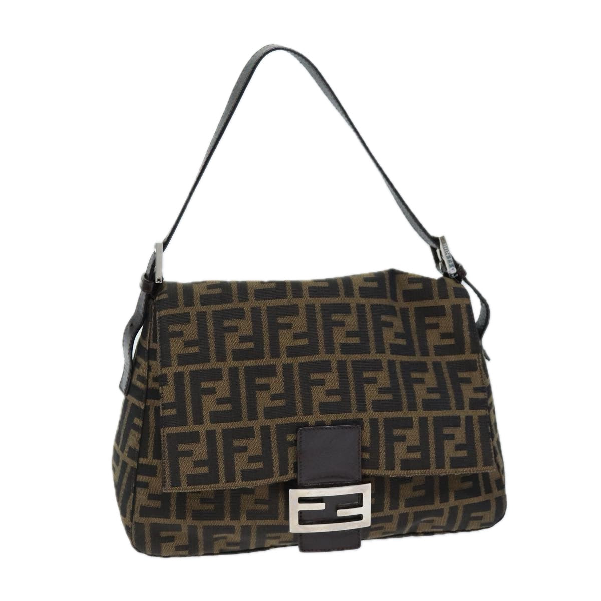 FENDI Zucca Canvas Mamma Baguette Shoulder Bag Black Brownyk12425