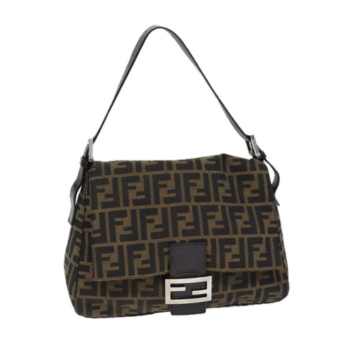FENDI Zucca Canvas Mamma Baguette Shoulder Bag Black Brownyk12425