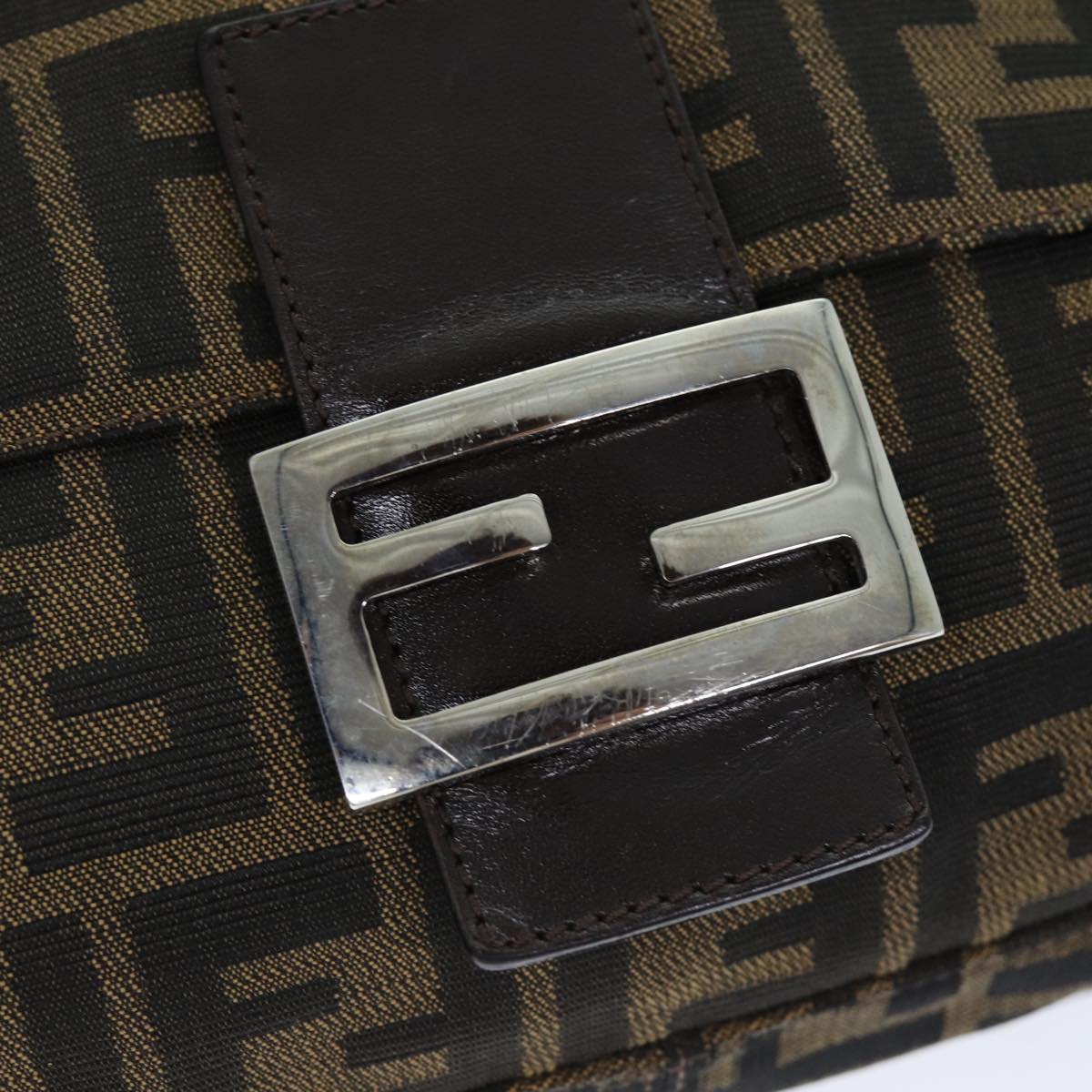FENDI Zucca Canvas Mamma Baguette Shoulder Bag Black Brownyk12425