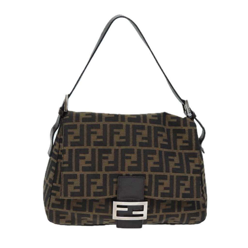 FENDI Zucca Canvas Mamma Baguette Shoulder Bag Black Brownyk12425