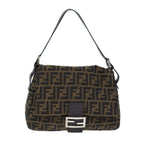 FENDI Zucca Canvas Mamma Baguette Shoulder Bag Black Brownyk12425