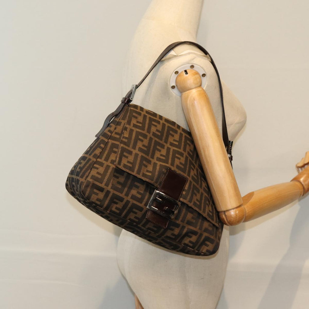 FENDI Zucca Canvas Mamma Baguette Shoulder Bag Black Brownyk12425