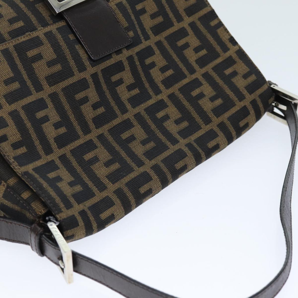 FENDI Zucca Canvas Mamma Baguette Shoulder Bag Black Brownyk12425