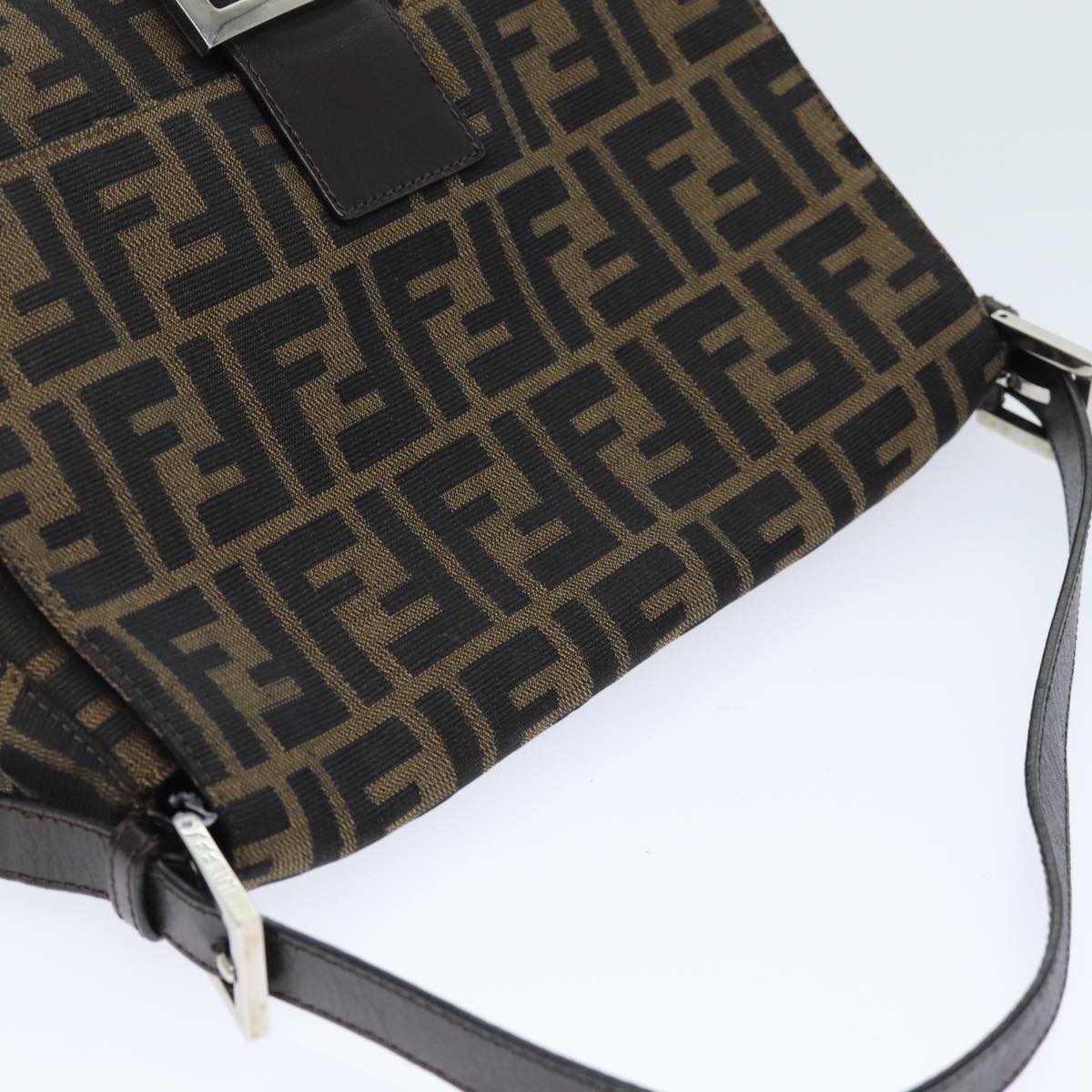 FENDI Zucca Canvas Mamma Baguette Shoulder Bag Black Brownyk12425