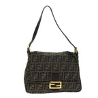 FENDI Zucca Canvas Mamma Baguette Shoulder Bag Black Brownyk12613A