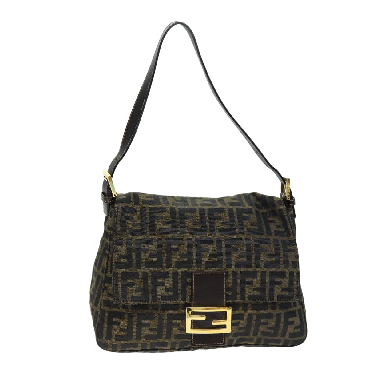 FENDI Zucca Canvas Mamma Baguette Shoulder Bag Black Brownyk12613A