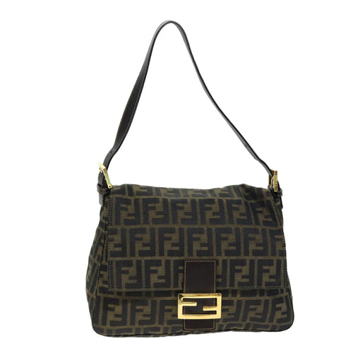 FENDI Zucca Canvas Mamma Baguette Shoulder Bag Black Brownyk12613A