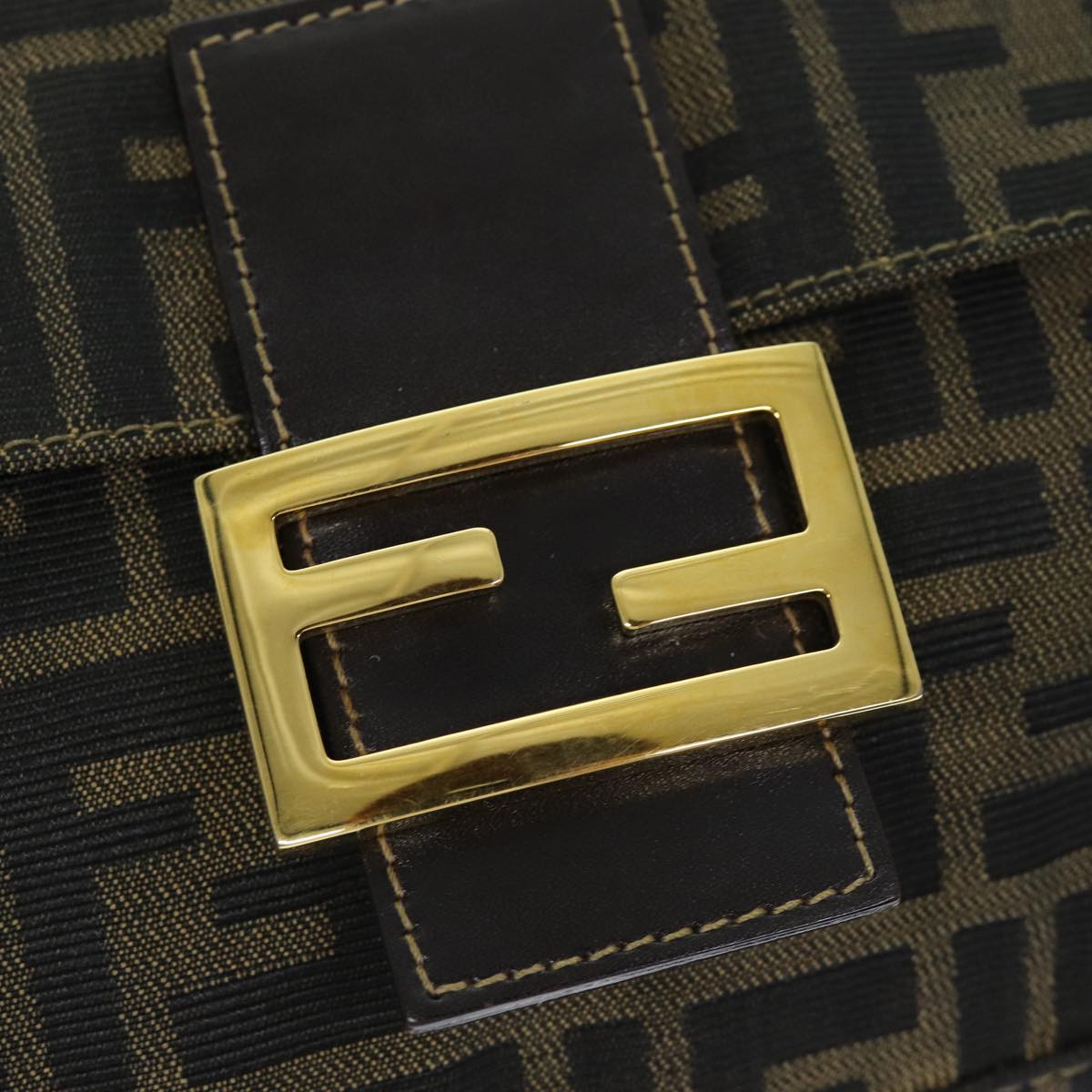 FENDI Zucca Canvas Mamma Baguette Shoulder Bag Black Brownyk12613A
