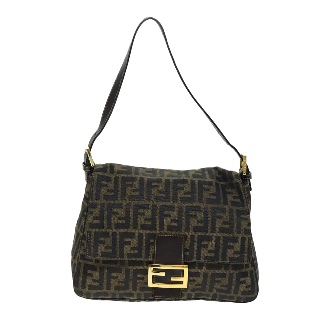 FENDI Zucca Canvas Mamma Baguette Shoulder Bag Black Brownyk12613A