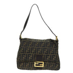 FENDI Zucca Canvas Mamma Baguette Shoulder Bag Black Brownyk12613A