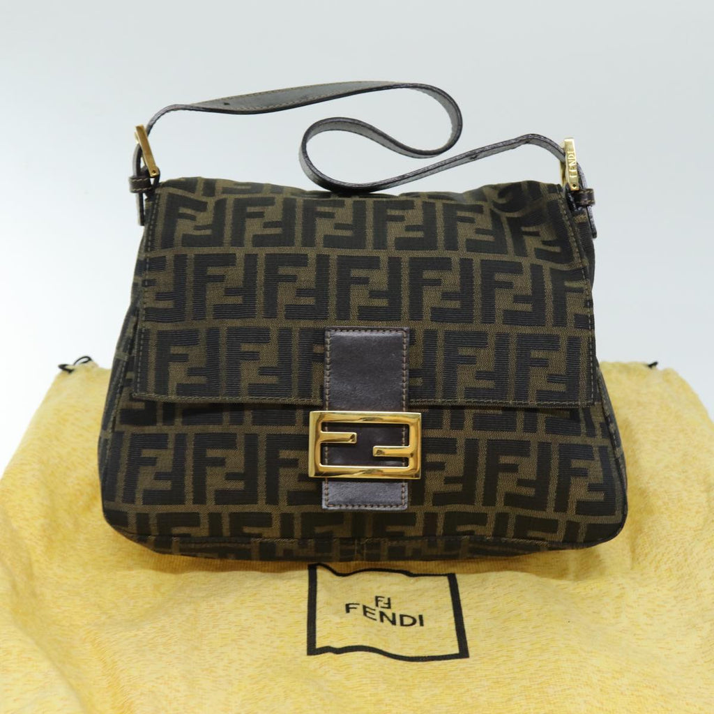 FENDI Zucca Canvas Mamma Baguette Shoulder Bag Black Brownyk12613A
