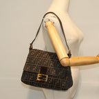 FENDI Zucca Canvas Mamma Baguette Shoulder Bag Black Brownyk12613A