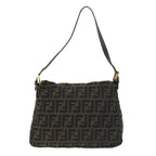 FENDI Zucca Canvas Mamma Baguette Shoulder Bag Black Brownyk12613A