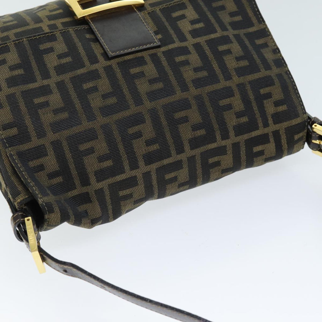 FENDI Zucca Canvas Mamma Baguette Shoulder Bag Black Brownyk12613A