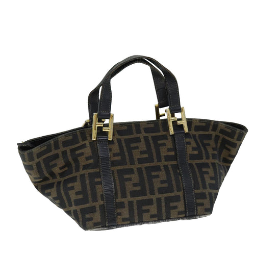FENDI Zucca Canvas Hand Bag Brown Blackyk12658