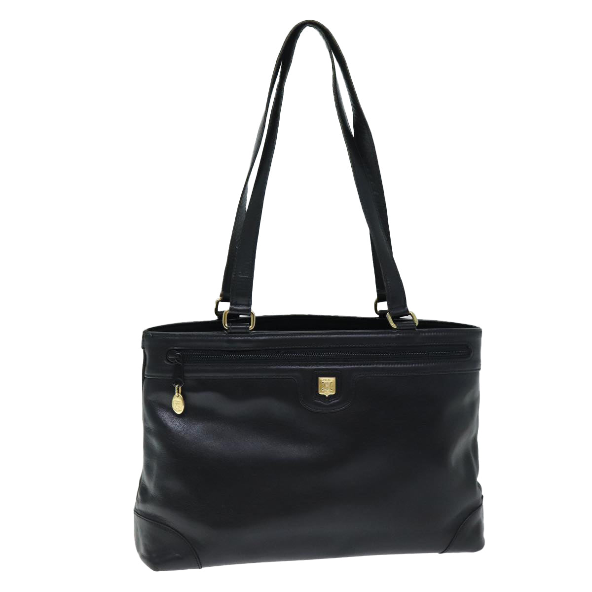 CELINE Tote Bag Leather Black 12677